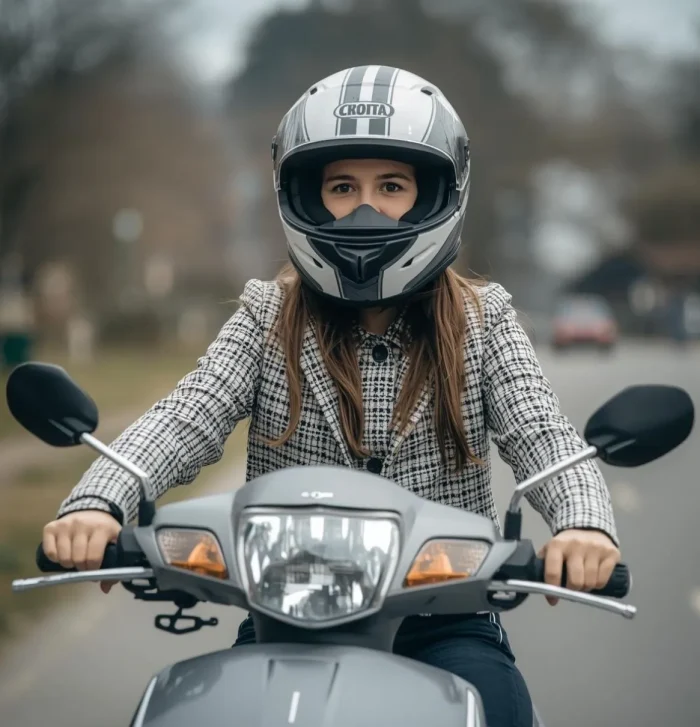 Nastolatka jadąca motorowerem